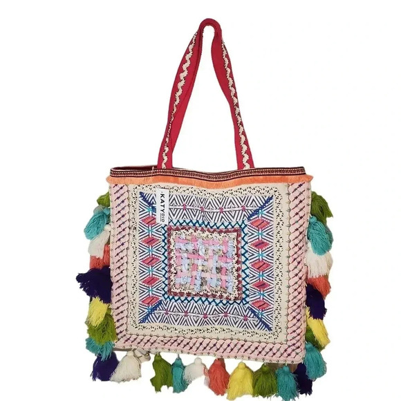 Katydid Collection Handbags - Katydid Embroidered Multicolor Canvas Tote Bag
